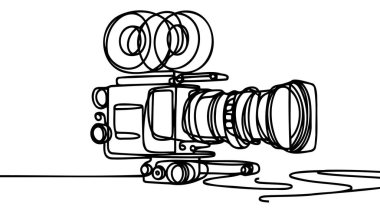 Eski klasik video oynatıcının aralıksız çizimi. Klasik analog film projektörü konsepti tek bir çizgi sanat tasarımı grafik çizimi illüstrasyonu