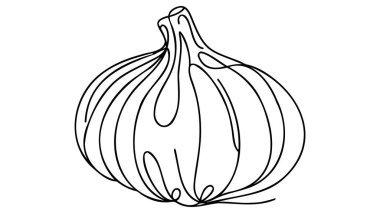 Sürekli çizim tarzında sarımsak. Sarımsak ampulü minimalist siyah çizim beyaz arka planda izole edilmiş. Vektör illüstrasyonu.
