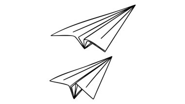 İki kağıttan uçak sürekli hat çiziyor. Vektör illüstrasyonu beyazda izole edildi.