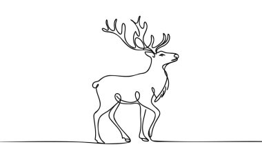Geyik çizgisi sanat simgesi. Geyik sürekli çizgi çiziyor. Geyik bir çizgi grafik vektörü. Vektör illüstrasyonu