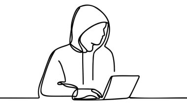 One continuous line of a Computer Hacker. Thin Line Illustration vector concept. Contour Drawing Creative ideas.