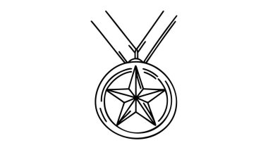 Award star badge continuous line art drawing. Vector illustration isolated on white.