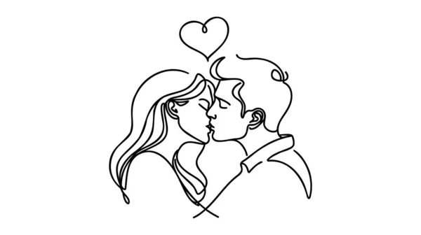 Hombre Mujer Besándose Corazón Line Art Par Líneas Beso Día Gráficos vectoriales