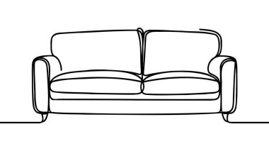 Tek sıra halinde bir kanepe. Kanepenin içi basit doğrusal stil. Düzenlenebilir felç. Vektör illüstrasyonu.
