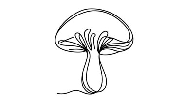 Continuous one line drawing of mushroom. Vector illustration.