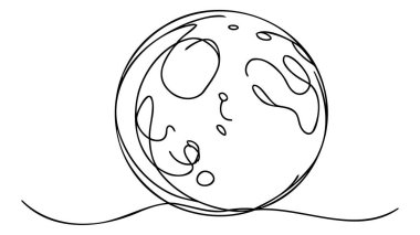 Ay simgesinin sürekli doğrusal çizimi. Bir çizgi arkaplan çiziyor. Vektör çizimi. Ay sembolünün doğrusal çizimi