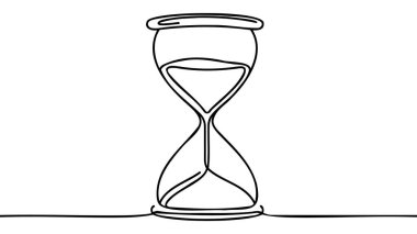 Kum saatinin aralıksız çizilmiş bir çizgisi. Geri sayım zamanı kavramı olarak Retro zamanlayıcı ve beyaza izole edilmiş basit doğrusal stil iş bitiş süresi. Doodle vektör illüstrasyonu