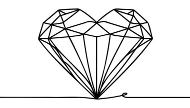 Elmas aşkı bir çizgi devamlı konsept pankart şeklindedir. Elle çizilmiş elmas çizgileri. Vektör illüstrasyonu.