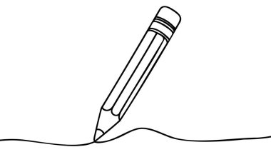 Kağıda yazmak için sürekli bir satır tahta kalem çiziyor. Okula geri dönmek minimalizm konsepti. Eğitim vektörü grafik çizimi için tek çizgi çizimi tasarımı