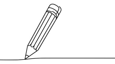 Kağıda yazmak için sürekli bir satır tahta kalem çiziyor. Okula geri dönmek minimalizm konsepti. Eğitim vektörü grafik çizimi için tek çizgi çizimi tasarımı