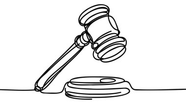 Yargıcın tokmağı sürekli beyaz arka planda izole edilmiş minimalizm tasarımı çiziyor..