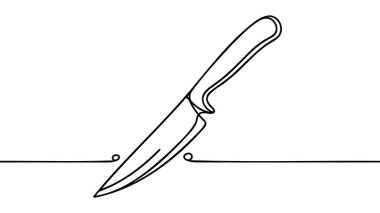 Mutfak bıçağı tek sıra halinde. Mutfak aletleri tek satırlık illüstrasyonlar halinde. Vektör minimalist doğrusal illüstrasyon.