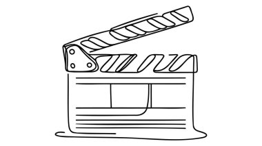 Eski klasik film tahtası alkışının aralıksız çizimi. Klasik film sahnesi alıcısı konsepti tek satır sanat tasarımı grafik çizimi illüstrasyonu