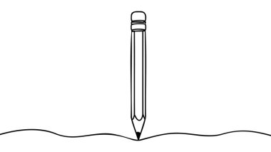 Kağıda yazmak için sürekli bir satır tahta kalem çiziyor. Okula geri dönmek minimalizm konsepti. Eğitim vektörü grafik çizimi için tek çizgi çizimi tasarımı