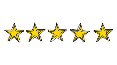 Beş yıldızın el çizimi çizimi çizimi çizimi, aralıksız çizgi sanatsal vektörü.