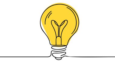 Sürekli bir çizgi çizerek ampul vektörü illüstrasyon minimalizmi kavramı.