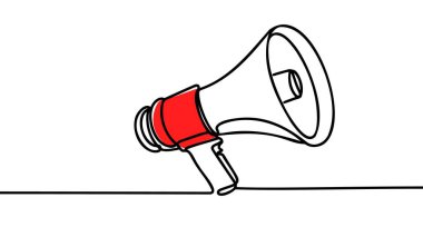 Haber ve tanıtım vektörü illüstrasyonu için megafon hoparlörünün aralıksız tek satır çizimi.