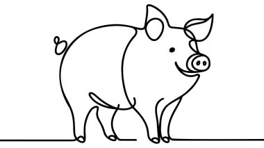 Domuz çizimi, siyah beyaz vektör, minimalist el çizimi.