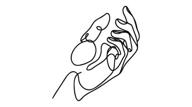 Beyaz bir arka planda izole edilmiş iki el sanat eseri. Kurtarma, yardım, bakım ikonu. Devamlı çizgi simgesi. Özet minimalist tasarım.