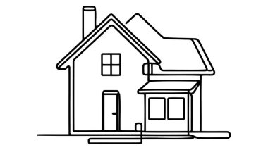 Sürekli bir çizgi ev vektör çizimi, minimalist ev simgesi. Bir sıra sanat kulübesi binası..