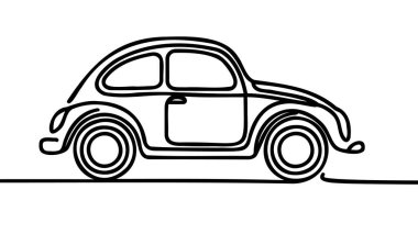 Devamlı çizim tarzında soyut küçük bir araba. Minimalist siyah çizim beyaz arka planda izole edildi. Vektör illüstrasyonu.