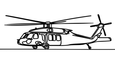 Aralıksız çizgi sanatı veya vektör illüstrasyon, iş ulaşımı için Tek Helicopter çizimi.