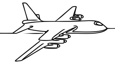 Beyaz arka planda bir çizgi çizen uçak. Uçak sürekli tek bir çizim yapıyor. Minimalist sınır tasarımı. Vektör illüstrasyon çizgisi sanat biçimi.