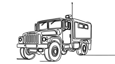 Askeri Birlik Nakliye Aracı kesintisiz tek çizgi çiziyor.