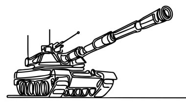 Tek sıra halinde çocukların oyuncak savaş tanklarını çekiyorlar. Yeşil tank, zırhlı savaş araçları. Askeri nakliye birimi. Çocuk oyuncakları eğlencesi. Aralıksız çizgi çizimi tasarım grafik vektör çizimi