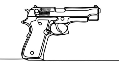 Silahı var. Kısa mesafeden ateş etmek için kısa bir tabanca. Uluslararası Küçük Silahlar Yıkım Günü. Farklı kullanım alanları için bir çizgi. Vektör illüstrasyonu.