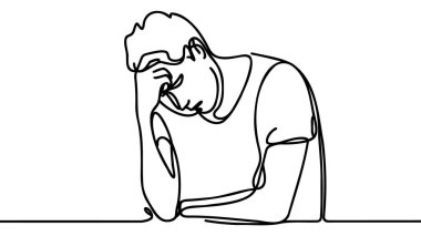 Sürekli insanın üzgün, yorgun ve zihinsel sağlıktaki depresyondan dolayı endişeli olduğu çizimler. Sorunlar, başarısızlıklar ve kalp kırıklığı kavramları beyaz arka planda izole edilmiş.