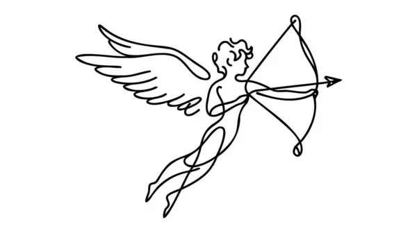 Dibujo Continuo Una Línea Del Angelito Cupido Ilustración Vectorial Vectores de stock libres de derechos