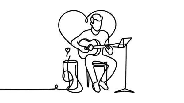 Continuous Line Drawing Man Playing Guitar Man Musician Sing Love — Stock Vector