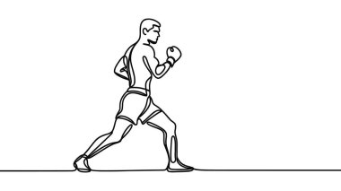 Sporty man boxer. One line art. Boxer or fighter make a beat punch with hand. Sport concept. Vector illustration.