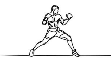 Sporty man boxer. One line art. Boxer or fighter make a beat punch with hand. Sport concept. Vector illustration.