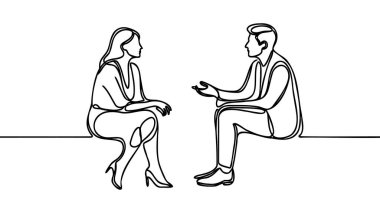 Kadın ve erkek konuşuyor. Tek satır devam eden tek satır sanat eseri..