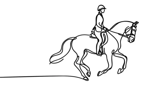 Eine Durchgehende Linienzeichnung Einer Jungen Reiterin Aktion Pferdelauftraining Auf Der Vektorgrafiken