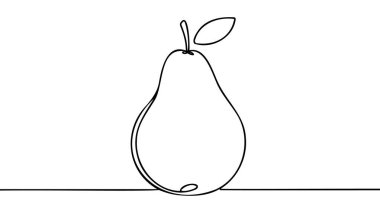 Tek çizgi halinde armut meyvesi çizim stili. Beyaz arka planda minimalist siyah çizgi çizimi. Vektör illüstrasyonu.