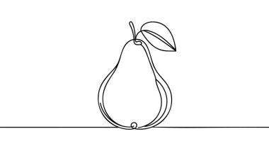 Tek çizgi halinde armut meyvesi çizim stili. Beyaz arka planda minimalist siyah çizgi çizimi. Vektör illüstrasyonu.