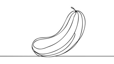 Meyve bahçesi logosu kimliği için dilimlenmiş sağlıklı organik salatalıklar. Vegan bahçe ikonu için taze sebze konsepti. Modern tek çizgi çizimi grafik tasarım vektörü çizimi