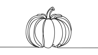 Meyve bahçesi logosu kimliği için tek bir tane sağlıklı organik balkabağı çizimi. Meyve bahçesi ikonu için taze sonbahar meyvesi konsepti. Modern bir çizgi çizimi tasarım vektörü çizimi