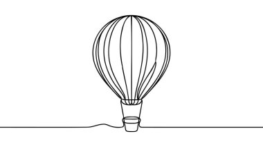 Hava balonu sürekli çizgi çiziyor. Hava balonu minimalist moda çizgi sanatı. Contour vektör illüstrasyonu.