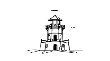 Tek sıra şeklinde büyük kule. Basit modern sürekli minimalist biçim vektörü.