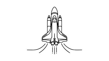 Basit bir retro uzay aracının uzay nebulasına doğru sürekli çizimi. Roket uzay gemisi evren konseptine atıldı. Dinamik tek çizgi tasarım vektörü grafik çizimi.