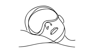 Tatlı uyku maskesi. Dünya Uyku Günü. Kucaklaşma yastığı. Bir çizgi. Vektör illüstrasyonu.