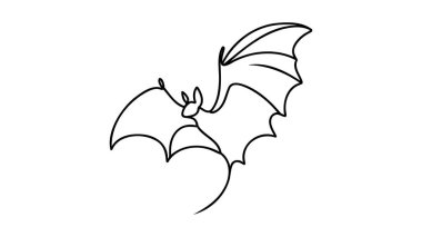 Sürekli bir çizgi çizme. Cadılar Bayramı yarasa siluet. Vektör çizim.