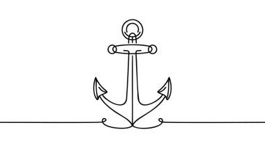 Çapa beyaz zemin üzerinde siyah bir çizgi ile çizilir. Tek satırlık çizim. Devamlı bir çizgi. Vektör Eps10.