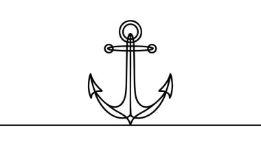 Çapa beyaz zemin üzerinde siyah bir çizgi ile çizilir. Tek satırlık çizim. Devamlı bir çizgi. Vektör Eps10.