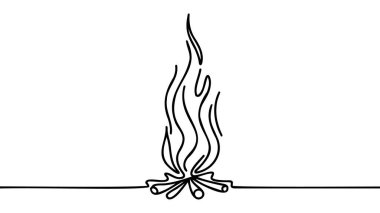 Şenlik ateşi aralıksız bir çizim tarzında. Kamp ateşi siyah çizgi çizimi beyaz arka planda. Vektör illüstrasyonu.