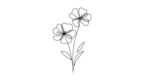 One line flower element. Black and white monochrome continuous single line art. Floral nature Woman day gift romantic date illustration sketch outline drawing.